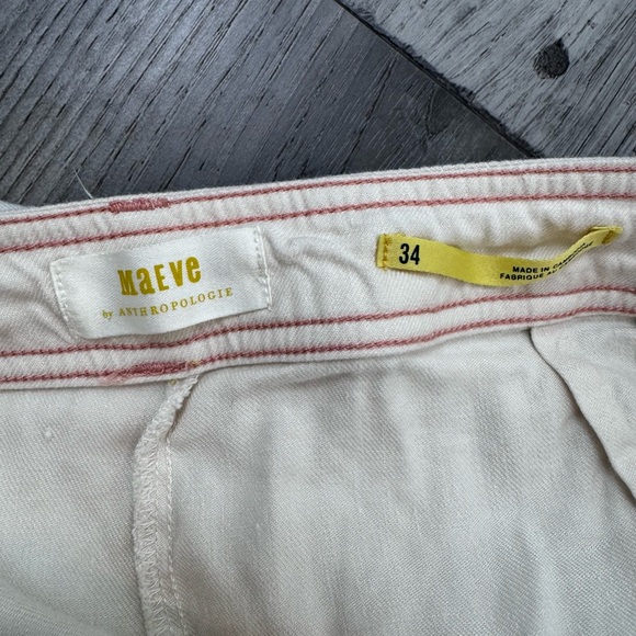 Maeve Anthropologie Womens Crop Pants 34 Off White Linen Viscose Wide Leg Light - Picture 4 of 10